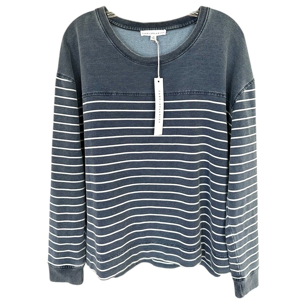 Jane & Delancey Women's Denim Look Long Sleeve Blouse Top Size XL Navy Striped